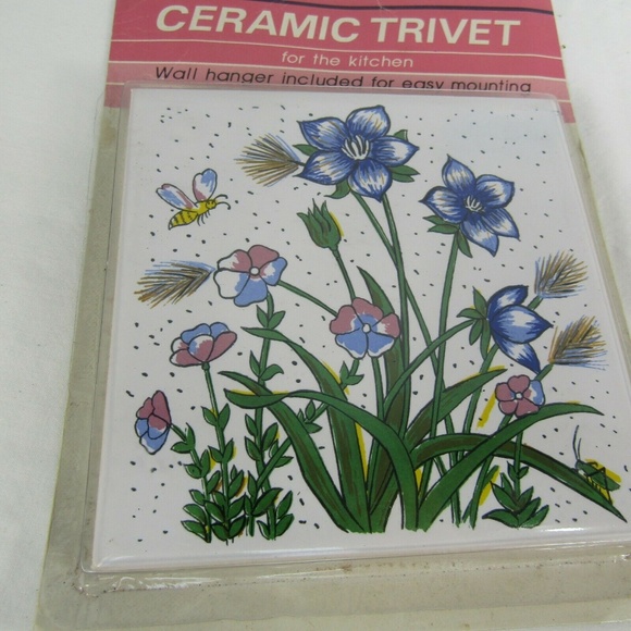 Floral Ceramic Trivet Tile Art Lot 2 Wall Hanger - Picture 4 of 6